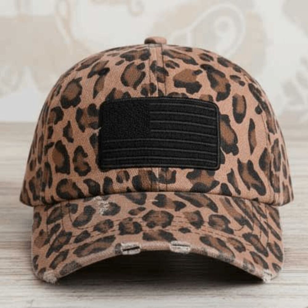 Ladies Dark Leopard American Flag Hat